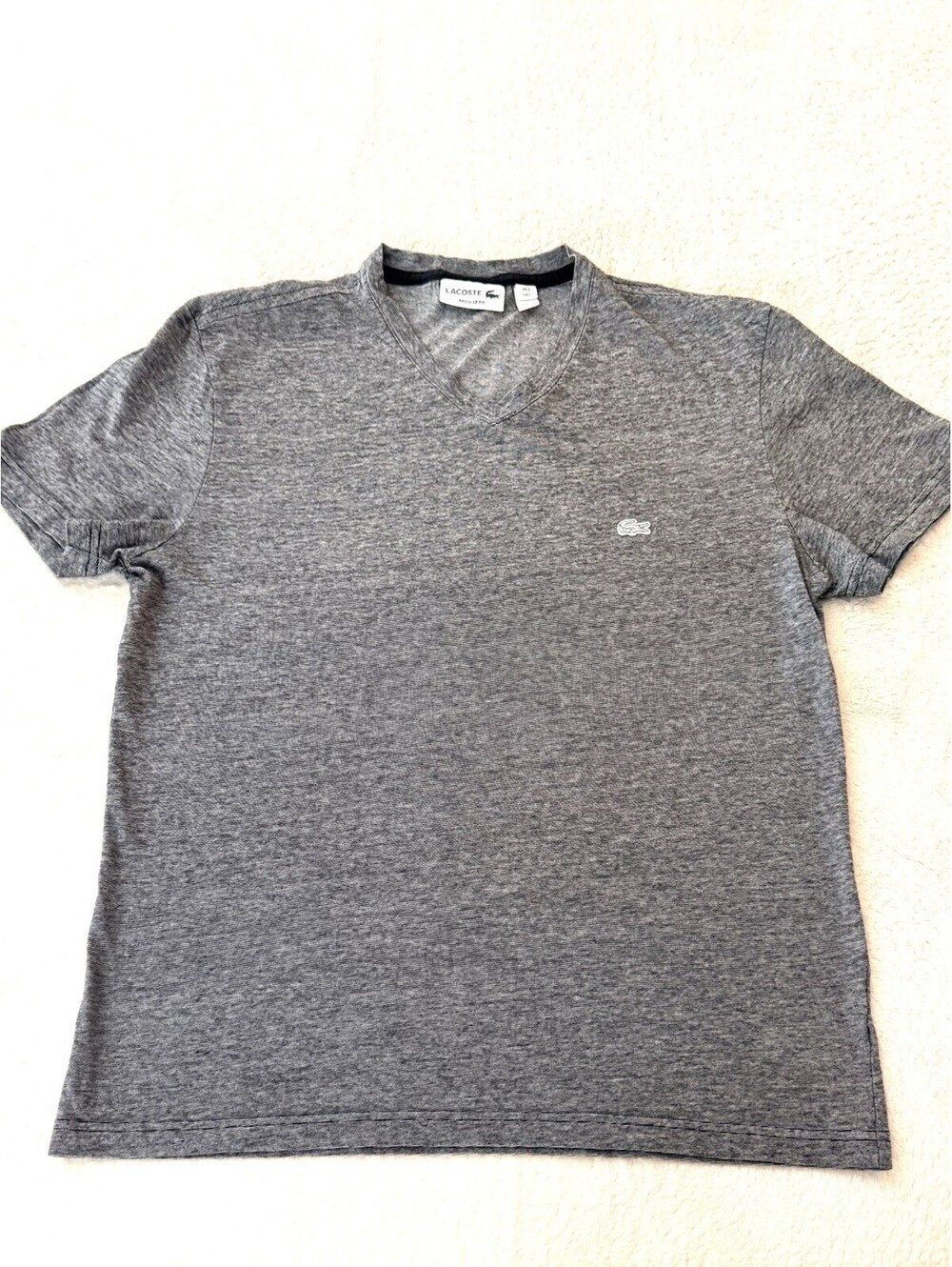 Lacoste Men’s T-Shirt Size L Gray Regular Fit V-Neck Short Sleeve Logo